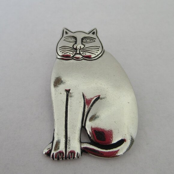 Vintage & New Signed Laurel Burch Silver Tone Kitty Cat Pin Brooch 1.5" - Picture 1 of 7